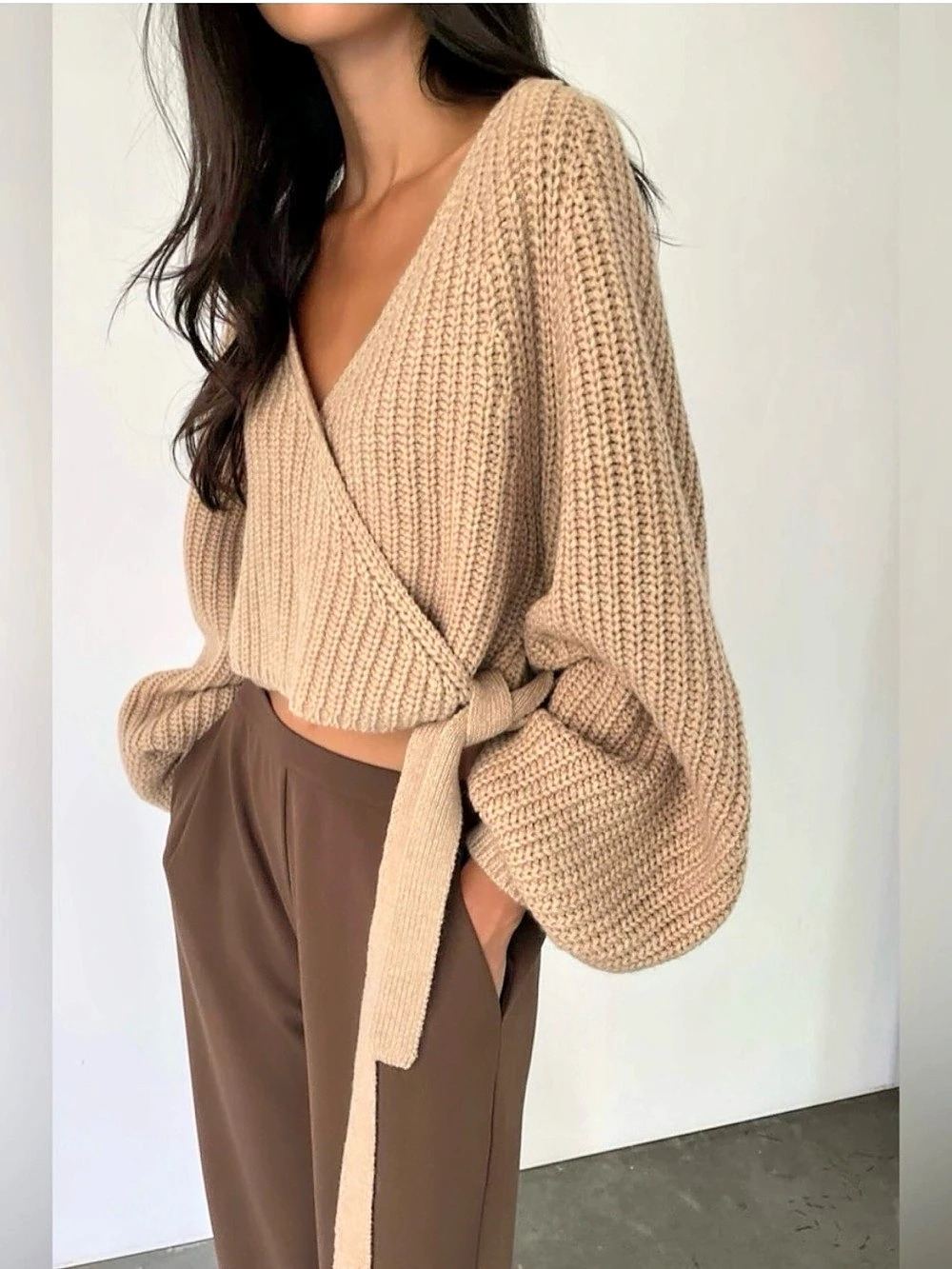Oak & Fort Wrap Sweater Beige